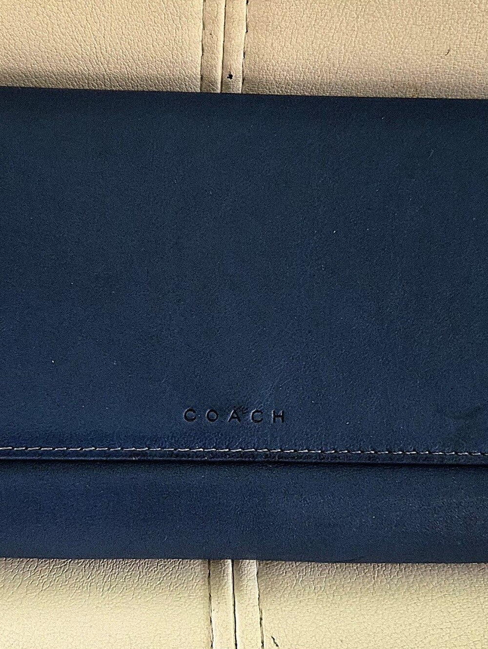 Vintage Coach Navy Blue Smooth Leather Slim Envelope Checkbook Wallet 90s